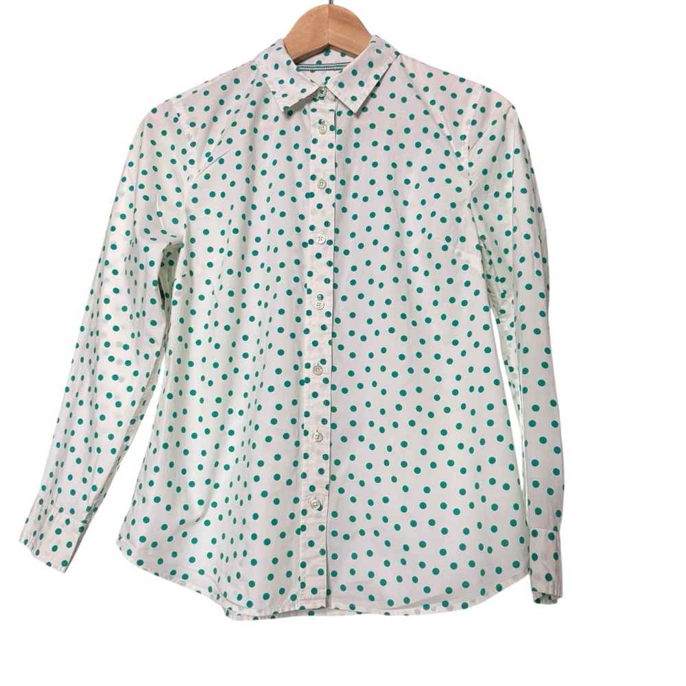 🔴5 for $40
Talbots Petites Green Polka Dot Button Down White Cotton Shirt S